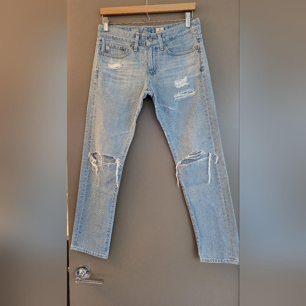 Ag Adriano Goldschmied Light Blue Distressed Ankle Jeans
